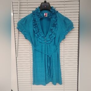 Heart Soul Teal Ruffle BabyDoll Tunic Dress Women’s Small Cottagecore Boho Y2k
